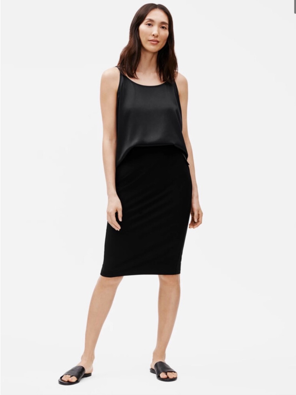 Eileen Fisher System Stretch Crepe Pencil Skirt Size L